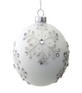 4"GLASS SNOW JEWEL SNOWFLAKE BALL ORNAMENT