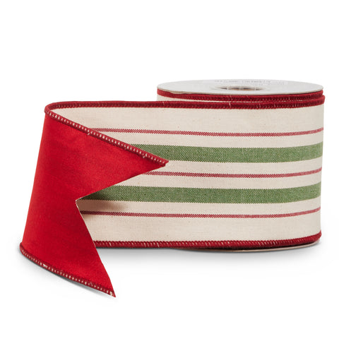 4" Green & Red Striped Wired Ribbon | 10 Yard Roll, shoptreeboutique.com