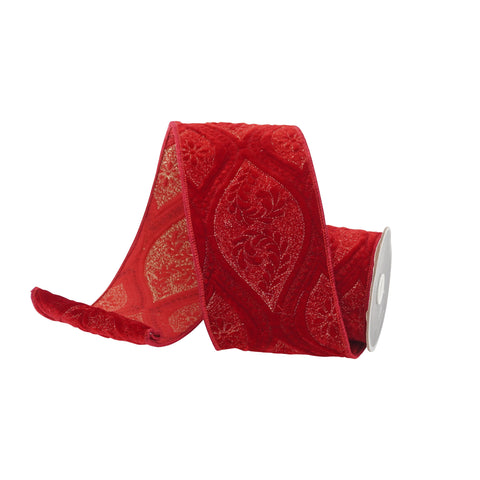 4" Red Laurel Tapestry Ribbon \ 5 yards, shoptreeboutique.com