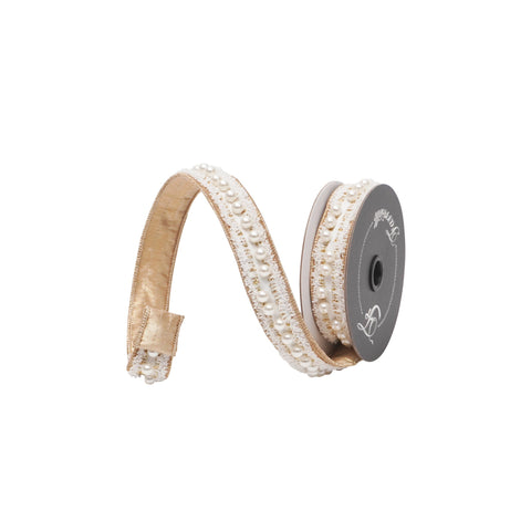 1" Gold Jackie Pearls Ribbon \ 5 yards, shoptreeboutique.com