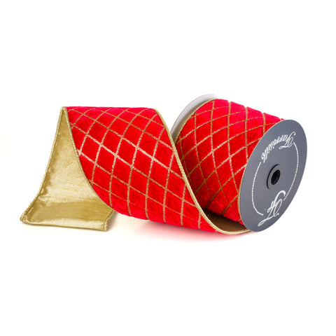 4" Metallic Diamond Red and Gold | 10 Yeards, shoptreeboutique.com