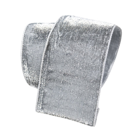 4" Silver Lame Velvet Ribbon \ 10 yards, shoptreeboutique.com