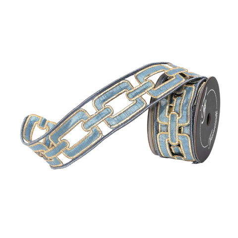 2.5" Steel Blue Christmas Chain Ribbon \ 5 yards, shoptreeboutique.com