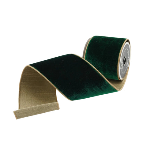 4" Emerald & Gold 2 Tone Velvet Ribbon \ 10 yards, shoptreeboutique.com