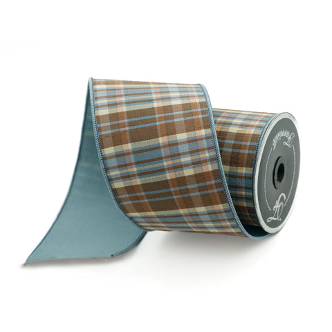 4" Prescott Plaid Ribbon – Chocolate Blue | 10 Yards