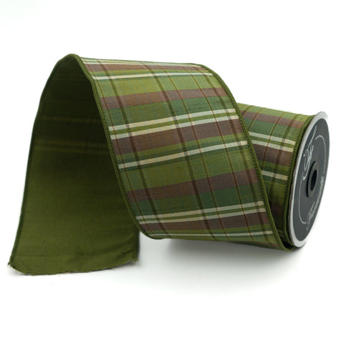 4" Sherwood Plaid Ribbon – Olive | 10 Yards, shoptreeboutique.com