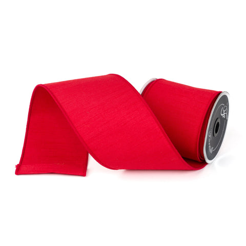 4" Red Dupion Ribbon \ 10 yards, shootreeboutique.com