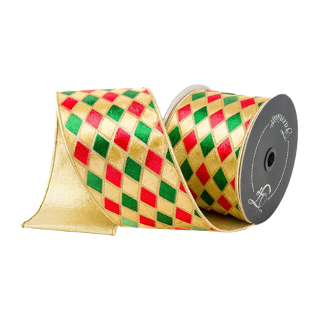 2.5" Velvet Diamonds Ribbon – Red and Green | 10 Yards, shoptreeboutique.com