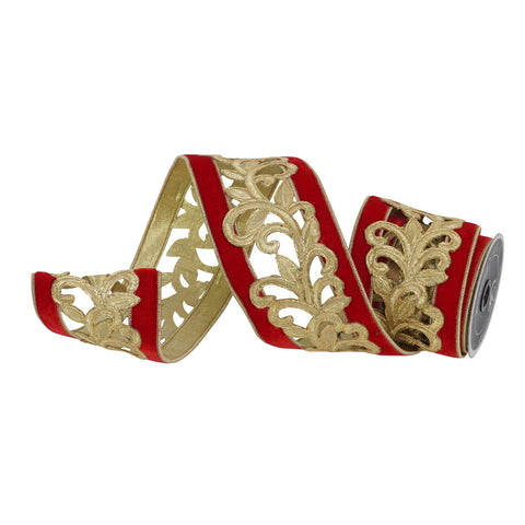 4" Embroidered Lancet Ribbon – Red | 5 Yards, shoptreeboutique.com