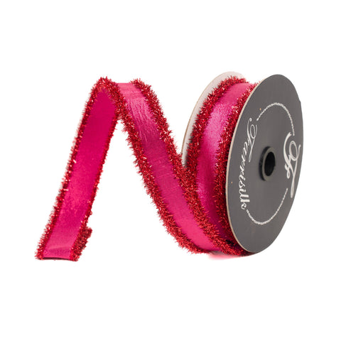 1" Tinsel Borders Ribbon – Hot Pink and Red | 10 Yards, shoptreeboutique.com