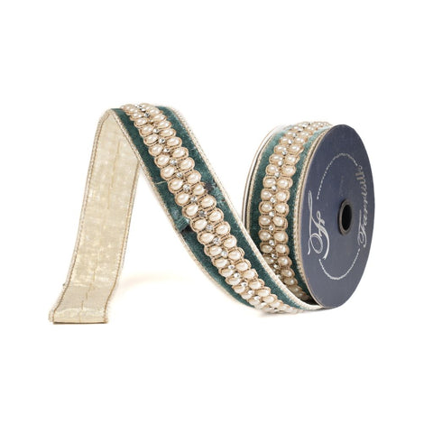 1.5" Pearl Necklace Ribbon – Celadon | 5 Yards, shoptreeboutique.com