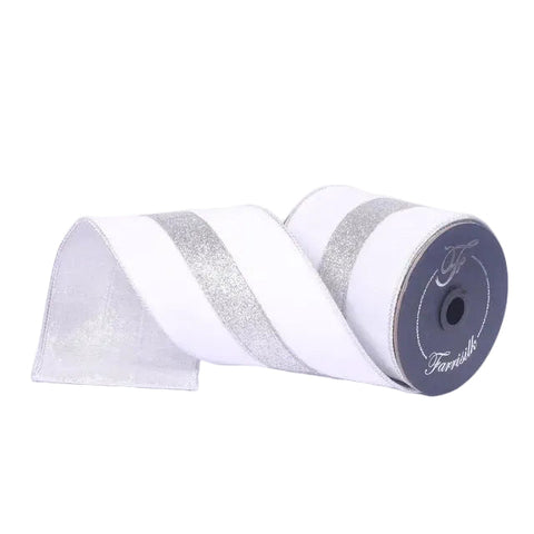 4" White & Silver Classic Glitz Ribbon \ 10 yards, shoptreeboutique.com