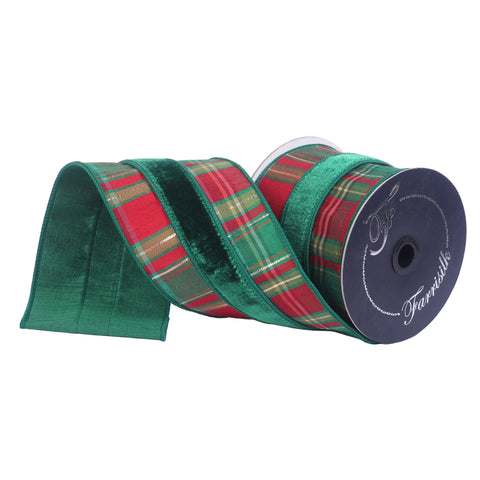 1.5" Emerald Lime Red Plaid Plush Ribbon \ 10 yards, shoptreeboutique.com