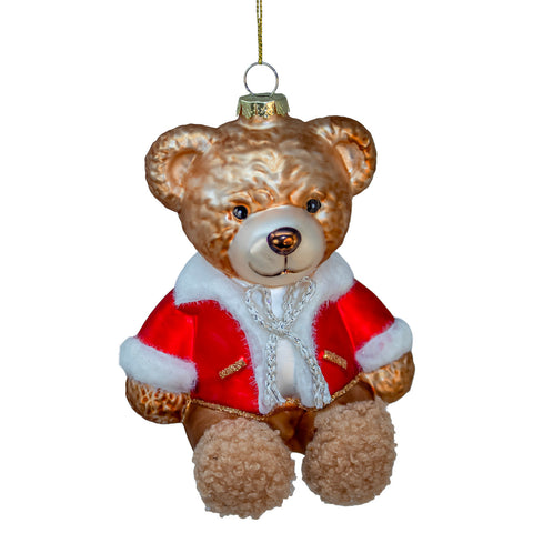 Glass Bear Wearing a Coat Ornament by Kurt Adler, shoptreeboutique.com