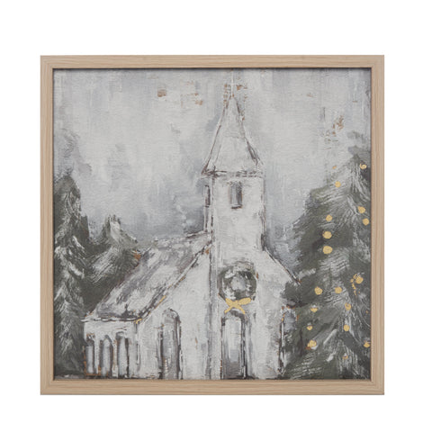 15.75" MDF and Canvas Christmas Church Scene Wall Décor, shoptreeboutique.com