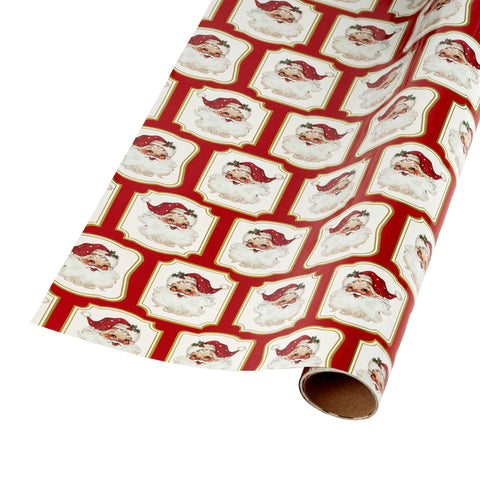 30" Vintage Santa and Holiday Scroll Reversible Metallic Wrapping Paper | 10 ft.