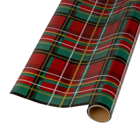 30" Rich Plaid and Holiday Floral Reversible Metallic Wrapping Paper | 10 ft., shoptreeboutique.com