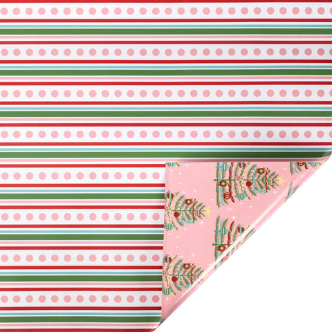 30" Pink Vintage Christmas Reversible Wrapping Paper | 10 ft., shoptreeboutique.com