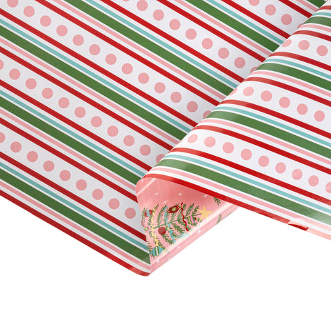 30" Pink Vintage Christmas Reversible Wrapping Paper | 10 ft., shoptreeboutique.com