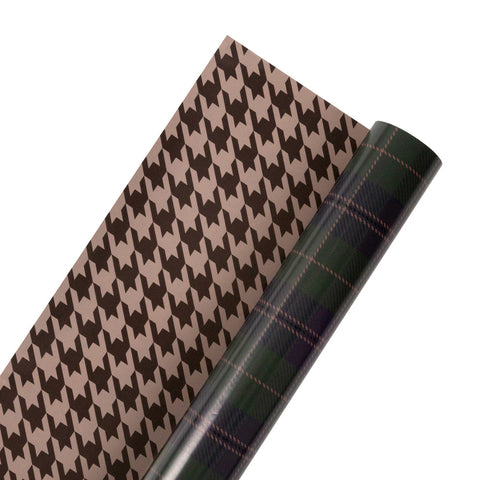 30" Fashion Plaid and Brown Herringbone Reversible Wrapping Paper | 10 ft., shoptreeboutique.com
