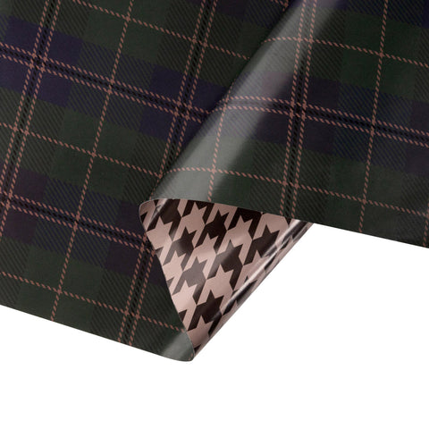 30" Fashion Plaid and Brown Herringbone Reversible Wrapping Paper | 10 ft., shoptreeboutique.com