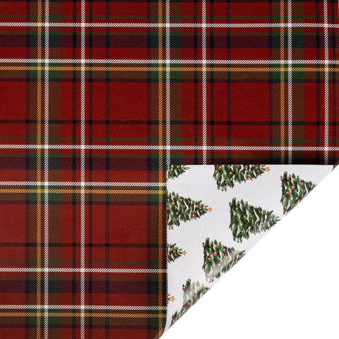 30" Tartan Plaid and Decorated Trees Reversible Wrapping Paper | 10 ft., shoptreeboutique.com