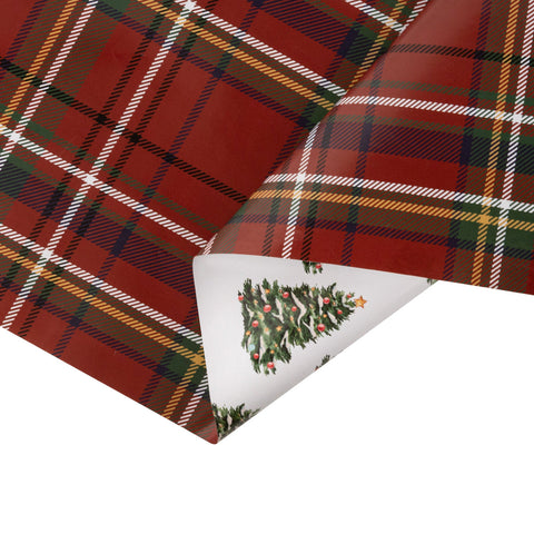 30" Tartan Plaid and Decorated Trees Reversible Wrapping Paper | 10 ft., shoptreeboutique.com
