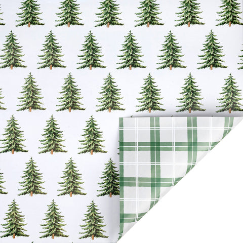 30" Christmas Trees and Green Plaid Reversible Wrapping Paper | 10 ft. shoptreeboutique.com
