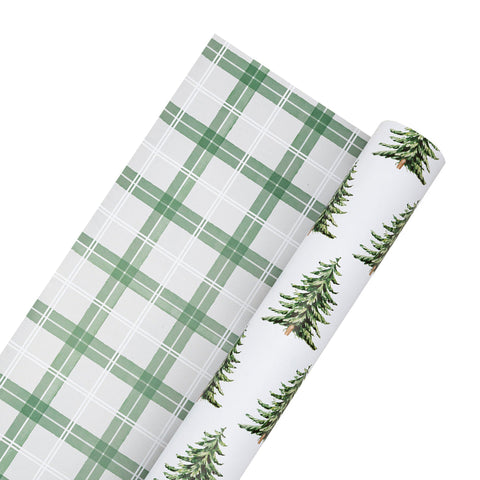 30" Christmas Trees and Green Plaid Reversible Wrapping Paper | 10 ft. shoptreeboutique.com
