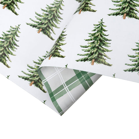 30" Christmas Trees and Green Plaid Reversible Wrapping Paper | 10 ft. shoptreeboutique.com