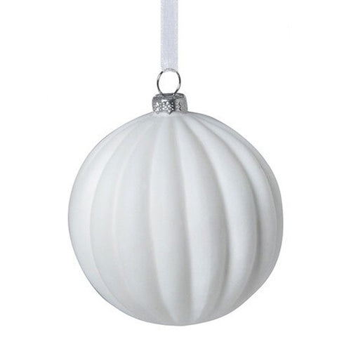 4" Quilted Puffy Pattern Matte White Glass Ball Ornament, shoptreeboutique.com