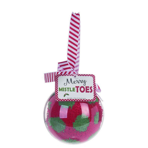 Socks in Acrylic Ball Ornament - Red with Green Dots, shoptreeboutique.com