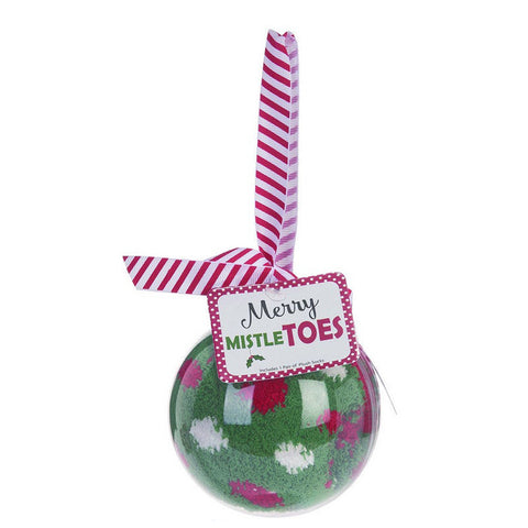 Socks in Acrylic Ball Ornament - Green with Red & White Dots, shoptreeboutique.com
