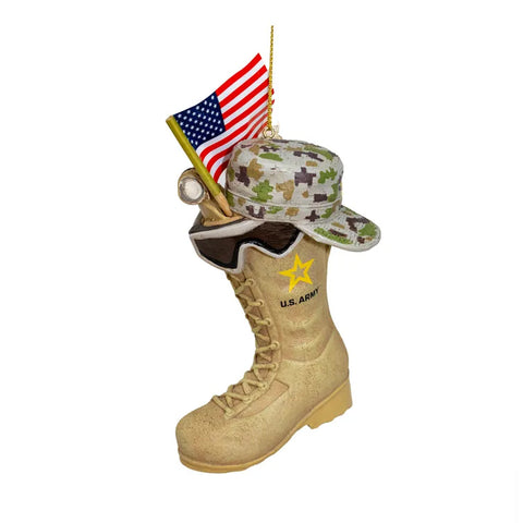U.S. Army® Boot With U.S.A. Flag and Icons Ornament. thetreeboutique.ai
