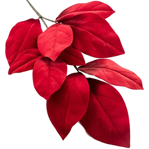 32" Velvet Magnolia Leaf Stem - Red, shoptreeboutique.com