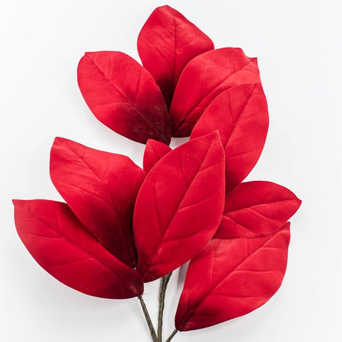 32" Velvet Magnolia Leaf Stem - Red, shoptreeboutique.com