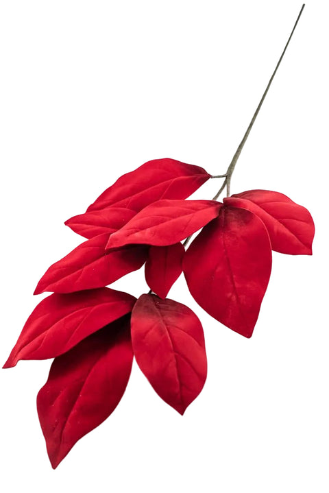 32" Velvet Magnolia Leaf Stem - Red, shoptreeboutique.com