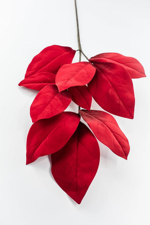 32" Velvet Magnolia Leaf Stem - Red, shoptreeboutique.com