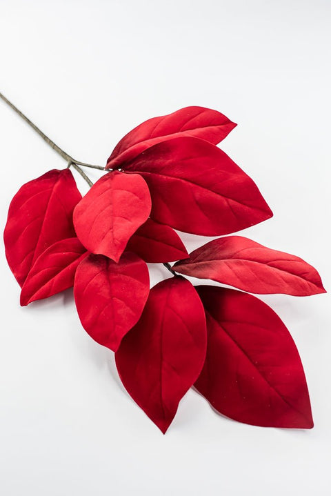 32" Velvet Magnolia Leaf Stem - Red, shoptreeboutique.com