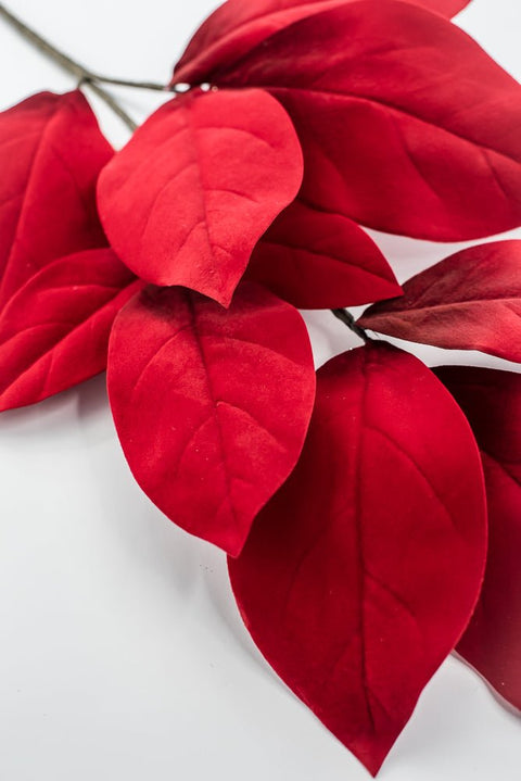32" Velvet Magnolia Leaf Stem - Red, shoptreeboutique.com