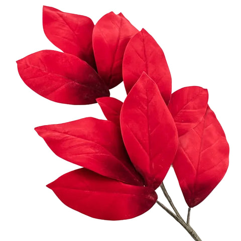 32" Velvet Magnolia Leaf Stem - Red, shoptreeboutique.com