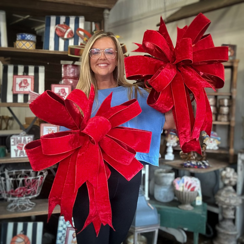 Red custom bows by Courtney at shoptreeboutique.com