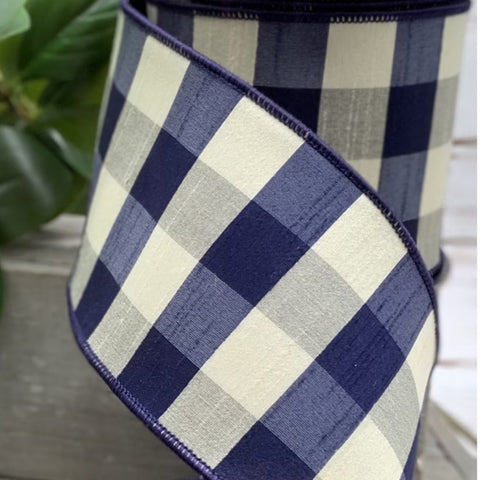 4" Blue & Cream Check | 10 Yard Roll