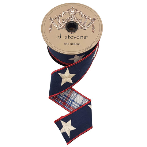 2"  Embroidered Star Ribbon, Plaid Backing | 10 Yard Roll, shoptreeboutique.com