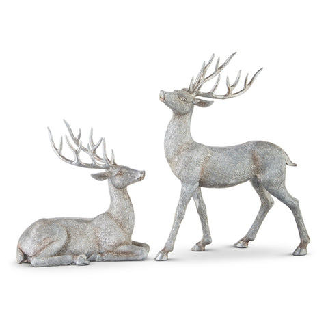 Set of 2 15.25" Silver Glittered Deer