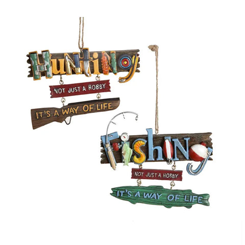 Fishing and Hunting Word Ornaments, Set of 2, thetreeboutique.ai
