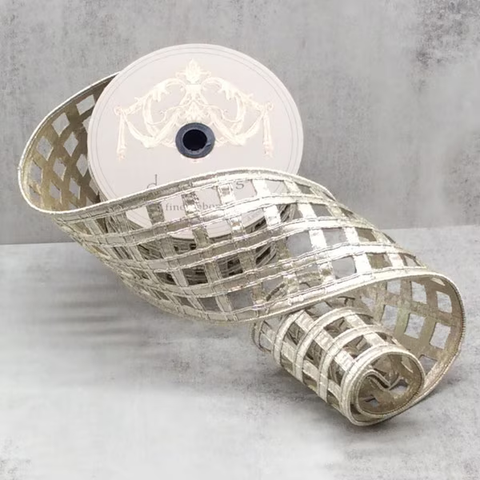 4” x 10yds metallic dupion clairvaux window pane, platinum