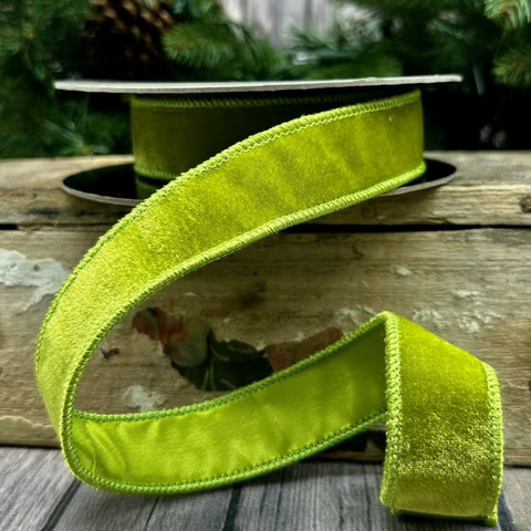 1” x 10yds velvet, taffeta back, bright green 18-2578
