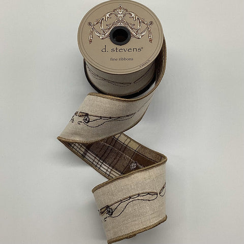 2.5”x5YD Linen Embroidered Fishing Rod Ribbon