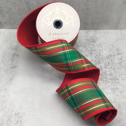 4”x10YD Dupion Juniper Plaid Ribbon